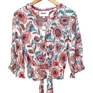 Anthropologie TUGBOAT Printshop Saraya Blouse Tie Front Womens XS Boho Artsy